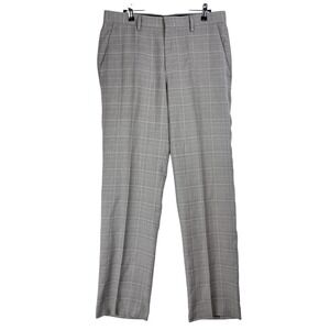 Murano Mens Grey Glen Plaid Dress Pants 32x32 Flat Front Trousers RN 58909